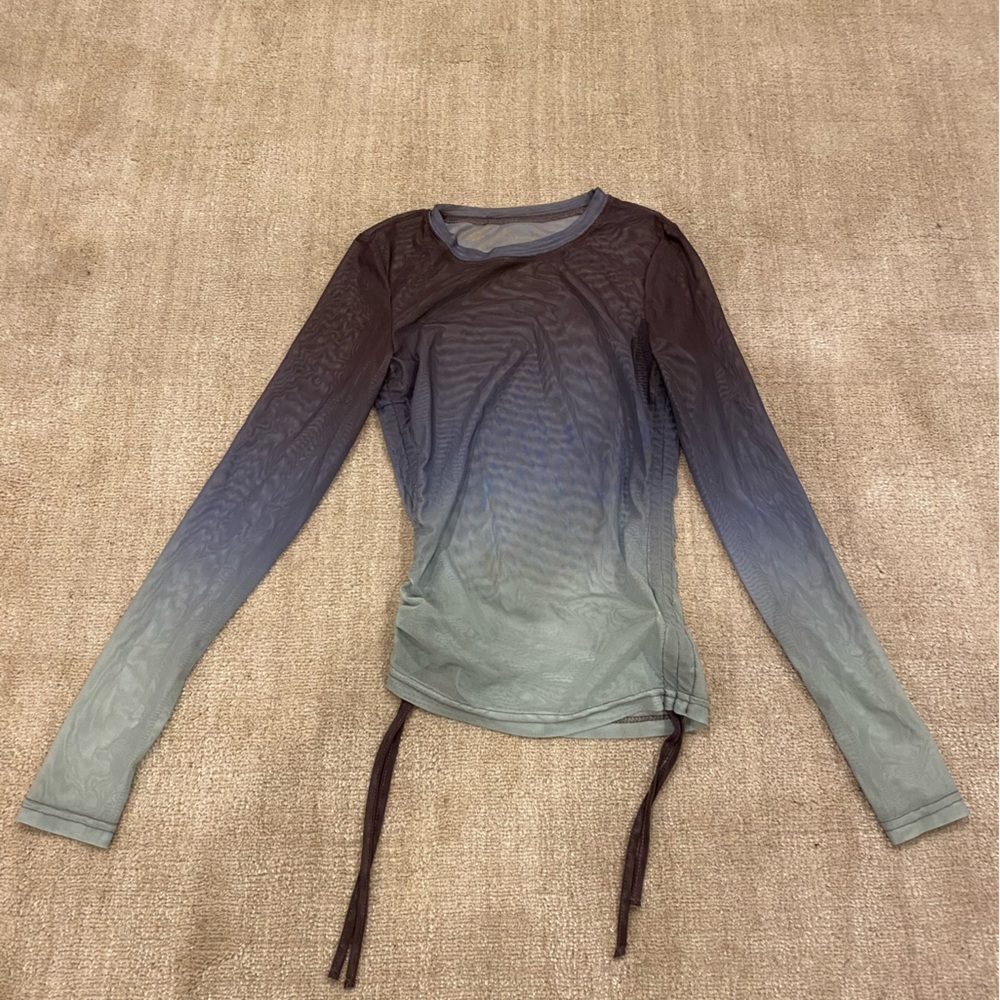 Dazy Ombre Long-Sleeve Mesh Tie-Detail Top - Size Medium